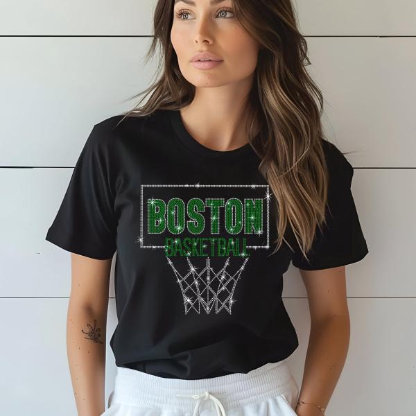 Boston Rhinestone Basketball Shirt, Basketball Fan Gift, Basketball Mom Shirt, Team Retro Shirt, Unisex Sports Tee, Game Day Outfit