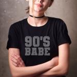 90s Babe Rhinestone T-Shirt, 90s Party Matching Shirt, Chic Vintage Designed Eye-Catching Shirt, Combine Elegance with Retro Fashion