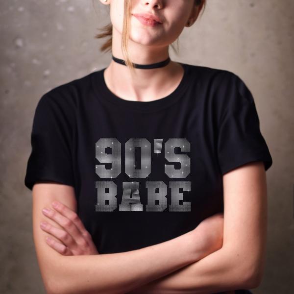 90s Babe Rhinestone T-Shirt, 90s Party Matching Shirt, Chic Vintage Designed Eye-Catching Shirt, Combine Elegance with Retro Fashion