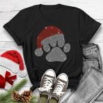 Festive Santa Claus Hat With Paw Rhinestone T-Shirt for Christmas, Unique Design Holiday Gift, Cute Xmas Sweatshirt, Cozy Christmas Shirt