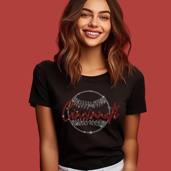 Cincinnati Rhinestone Shirt, Retro Baseball Fan Shirt, Unisex T-Shirt Sweatshirt Hoodie, Comfort Color Aesthetic Chic Sport Shirt