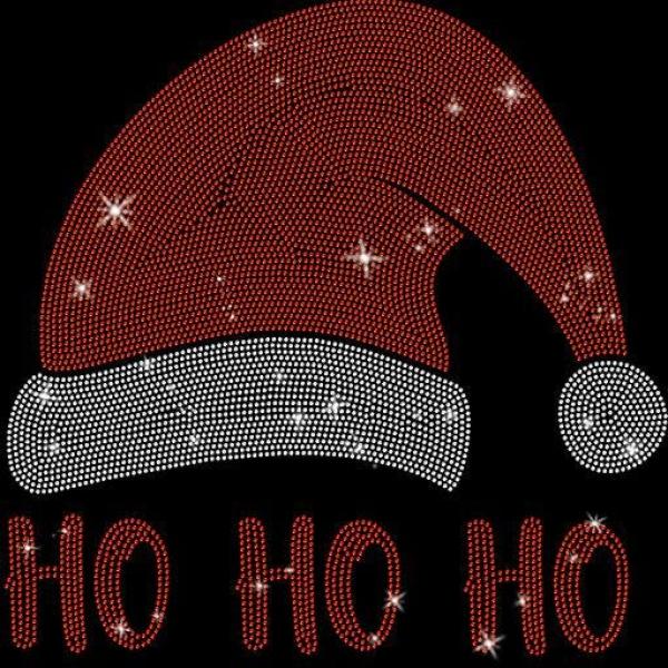 Ho Ho Ho Santa Hat Rhinestone T-Shirt, Xmas Favorite Groovy Design Glitter Tee, Christmas Holiday Bling Shirt, Funny Christmas Gift