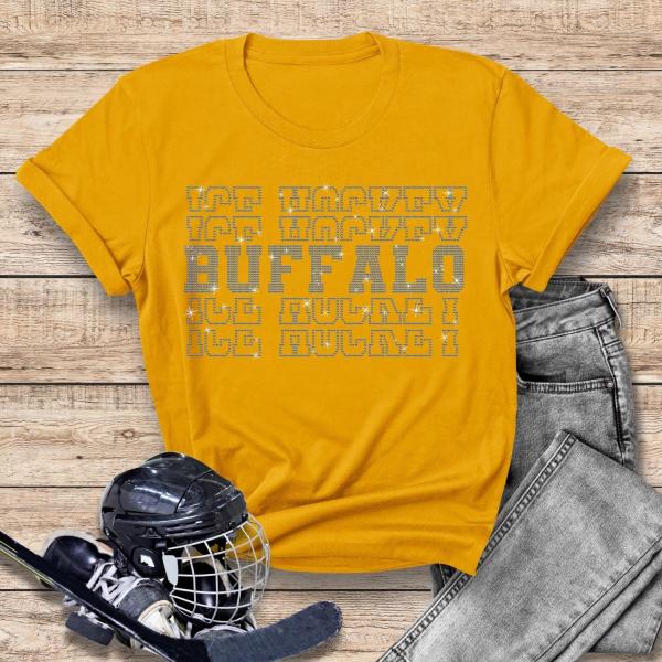 Buffalo Rhinestone T-Shirt, Hockey Premium Unisex Shirt, His Or Hers Matching Design Sweatshirt, Game Day Shirt Gift for Hockey Mom