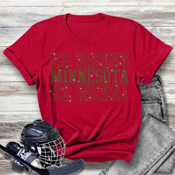 Minnesota Rhinestone T-Shirt, Hockey Memorabilia Tee, Game Day Season Shirt, Hockey Lovers Shirt, Vintage Inspired Tee-Shirt, Best Gift Ever