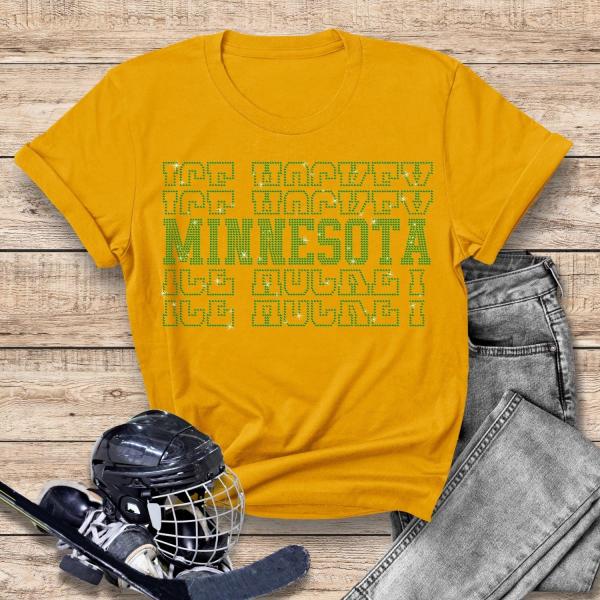 Minnesota Rhinestone T-Shirt, Hockey Memorabilia Tee, Game Day Season Shirt, Hockey Lovers Shirt, Vintage Inspired Tee-Shirt, Best Gift Ever