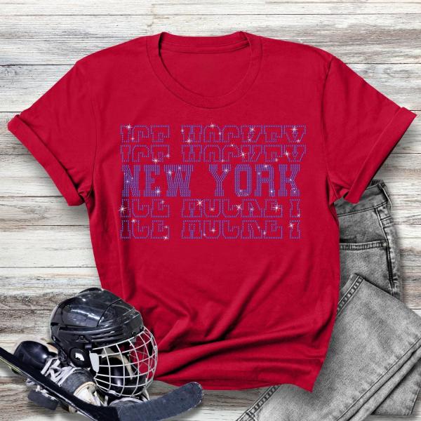 New York Rhinestone T-Shirt, Hockey Design Sweatshirt, Sports Lovers High-Quality Soft-Style Shirt, Cute and Cozy Shirt Gift for Hockey Mom