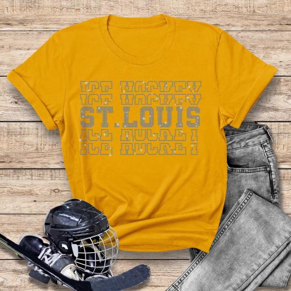 St Louis Rhinestone T-Shirt, Hockey Shirt for Women or Men, High-Quality Sweatshirt for Hockey Tournament, Sports Season Gift for Fans