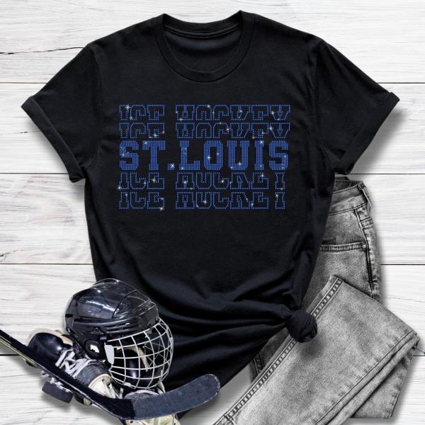 St Louis Rhinestone T-Shirt, Hockey Shirt for Women or Men, High-Quality Sweatshirt for Hockey Tournament, Sports Season Gift for Fans