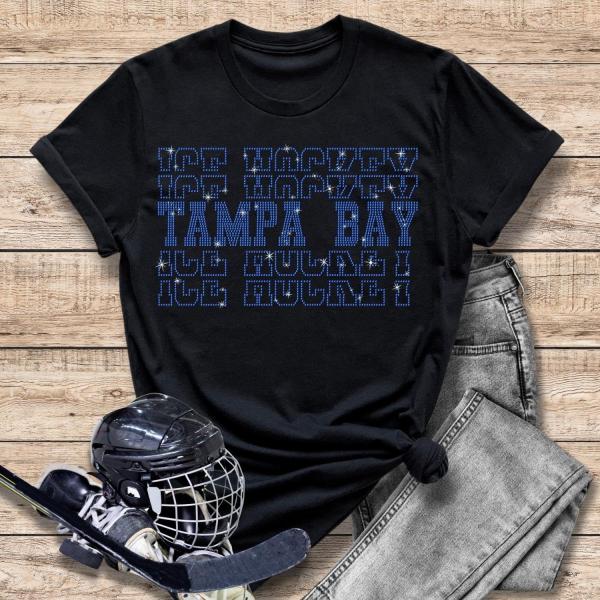 Tampa Bay Rhinestone T-Shirt, Hockey Comfort Color Top, Champion Sports Tee-Shirt Gift for Mom, Unique Design Christmas Present for Fans