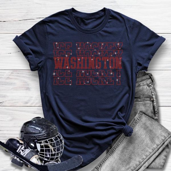 Washington Rhinestone T-Shirt, Hockey Champions Sweatshirt, Hockey Lover Shirt, Hockey Player Game Day Gift, Unisex Soft-Style Shirt