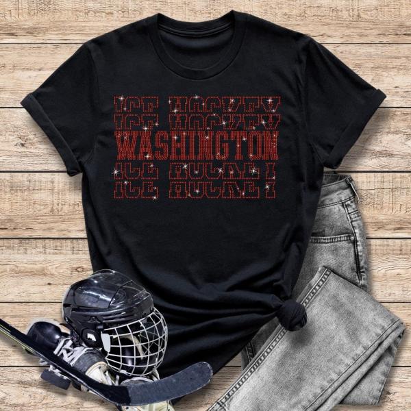 Washington Rhinestone T-Shirt, Hockey Champions Sweatshirt, Hockey Lover Shirt, Hockey Player Game Day Gift, Unisex Soft-Style Shirt