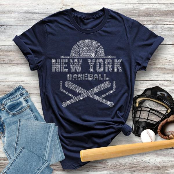 New York Rhinestone Baseball T-Shirt, Retro Baseball Shirt, Cute Game Day Shirt, Baseball Fans Shirt, Baseball Mom Tee, Gift For Your Loving