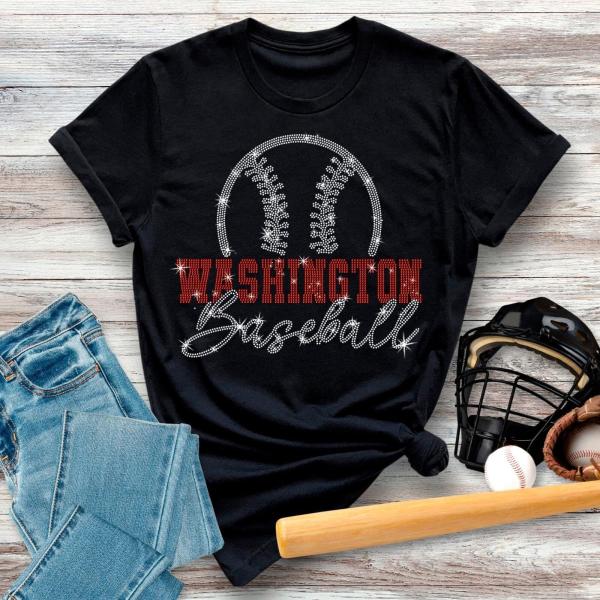 Washington Baseball Rhinestone T-Shirt, Game Day Shirt, Retro Sports Fan Tee, Mom Baseball Tee, Baseball Season Shirt, Unique Gift for Her