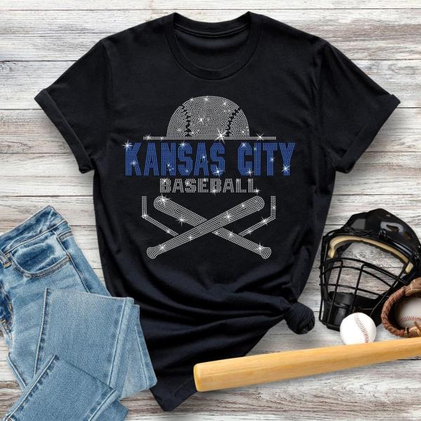 Kansas City Baseball Rhinestone T-Shirt, Baseball Season Favor Shirt, Game Day Sports Mom Tee, Retro Tailgate Party Shirt, Fans Gift for Her