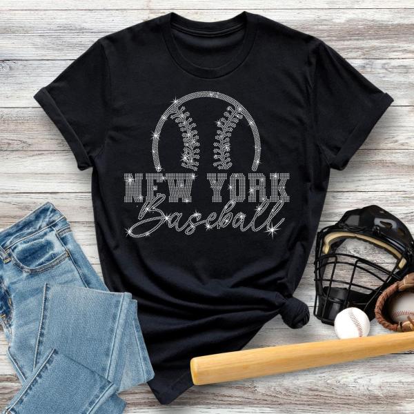 New York Rhinestone  Baseball T-Shirt, Baseball Season Tee, Baseball Lover Shirt, Perfect Casual Outfit for  Fans, Gift for Him or Her