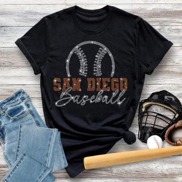 San Diego Baseball Rhinestone T-Shirt, Unisex Trending Game Day Shirt, Team Spirit Wear, Gift For Sports Fan, Baseball Mama Tee