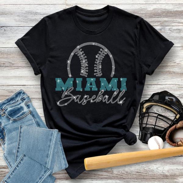 Miami Baseball Rhinestone T-Shirt, Sports Fans Gift, Comfort Colors Game Day Shirt, Team Support Shirt, Sports Glitter Tee, Mom Baseball Tee