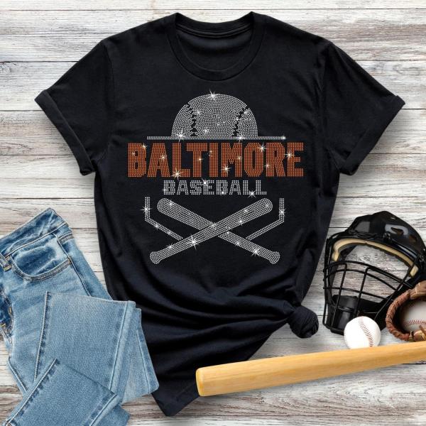 Baltimore Baseball Rhinestone T-Shirt, Game Day Apparel Tee, Baseball Mom Tee, Sports Unisex Shirt, Baseball Game Day Shirt, Gift For Fans