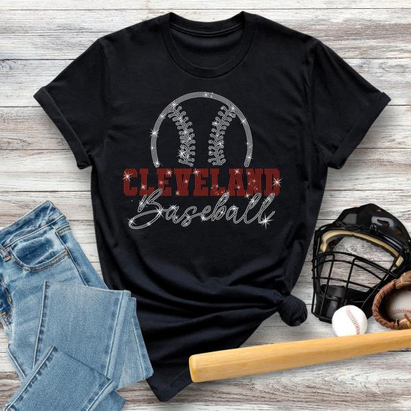 Cleveland Baseball Rhinestone T-Shirt, Cleveland Fan Shirt, Gift for Clevelander, Retro Sports Shirt, Game Day Tailgate Sport Shirt