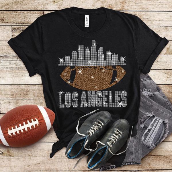 Los Angeles Rhinestone T-Shirt, Football Chic Glittering Fan Shirt, Game Day Bright Trend Shirt, Eye-Catching Dazzling Game Design Tee