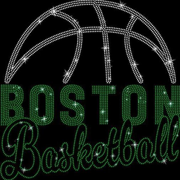 Boston Basketball Game Day Rhinestone T-Shirt, Retro Minimalist Style With Team Colors Shirt, Sports Lover Gift, Team Spirit Wear Tee