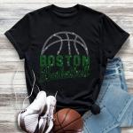 Boston Basketball Game Day Rhinestone T-Shirt, Retro Minimalist Style With Team Colors Shirt, Sports Lover Gift, Team Spirit Wear Tee