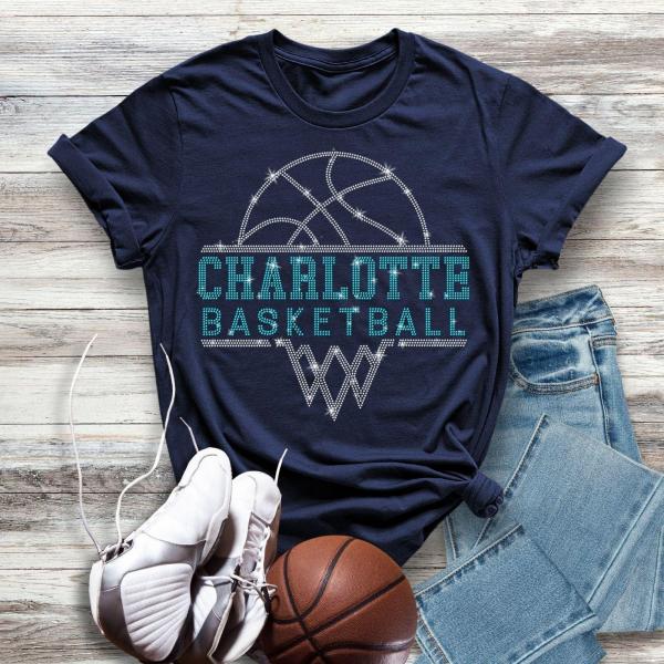 Charlotte Basketball Sports Team Rhinestone T-Shirt, Game Day Shirt Gift For Team Fans, Retro athletic Apparel, Comfort Colors Design Shirt