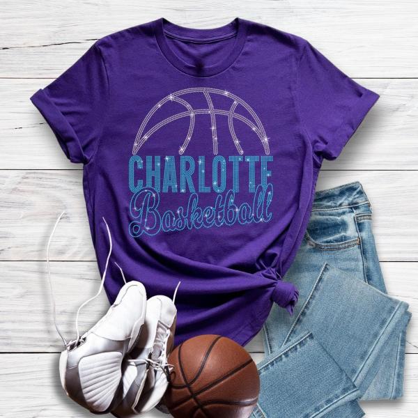 Charlotte Basketball Game Day Rhinestone T-Shirt, Unisex Retro Team Fans Mascot Shirt, Comfort Colors Soft Cotton Shirt, Sports Lovers Gift