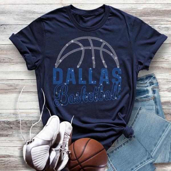 Dallas Basketball Game Day Rhinestone T-Shirt, Sports Team Fans Unisex Tee, Strong Printed High Quality Shirt, Team Spirit Gift Shirt
