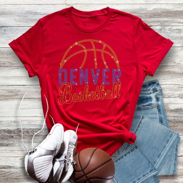 Denver Basketball Game Day Rhinestone Shirt, Gift For Fan Christmas T-Shirt, Team Fans Dazzling Sport Shirt, Basketball Champs Retro Shirt