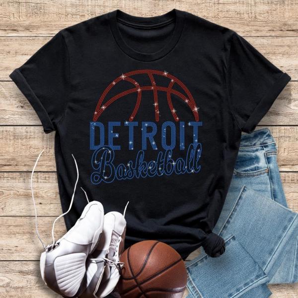 Detroit Basketball Game Day Rhinestone T-Shirt, Sports Lover Sweatshirt, Basketball Team Retro Shirt, Sports Mom Unisex Shirt Gift