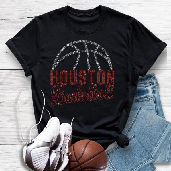 Houston Basketball Game Day Rhinestone T-Shirt, Sports Lovers Uniform Unisex Shirt Gift, Finals Champions Shirt, Vintage Style Streetwear