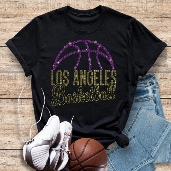 Los Angeles Basketball Game Day Rhinestone T-Shirt, Sports Season Fashion Aesthetic Top, Unique Design Favorite Shirt Gift for Him or Her