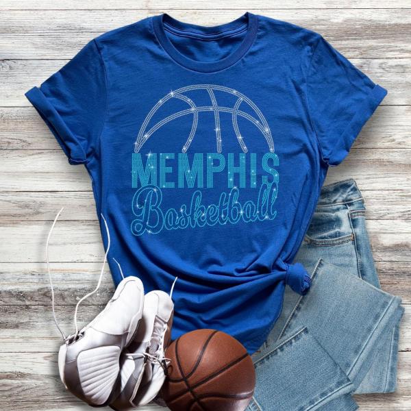 Memphis Basketball Game Day Rhinestone T-Shirt, High-Quality Shirt for Sports Lovers, Soft and Cozy Tailgating Shirt, Favorite Unisex Gift