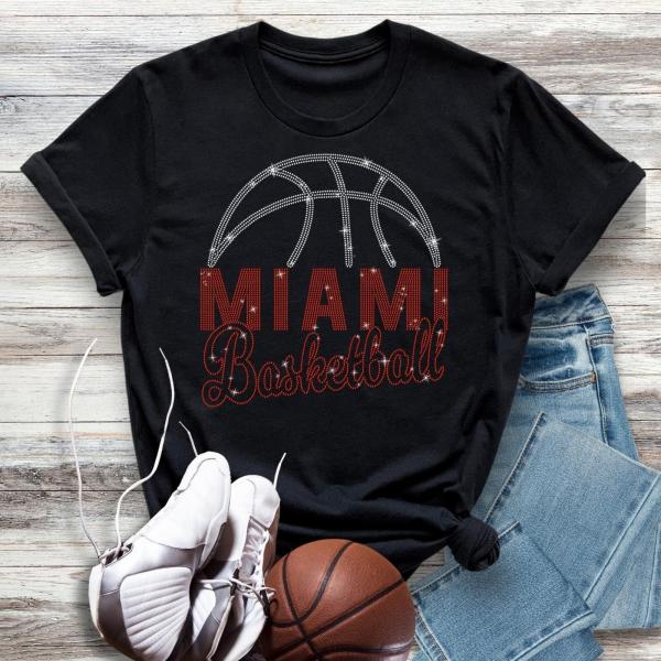 Miami Basketball Game Day Rhinestone T-Shirt, Team Pride Sports Shirt, Tailgate Gift for Fans, Colorful Unisex Classic Sport Shirt