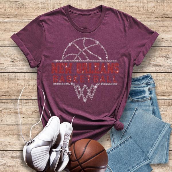 New Orleans Basketball Sports Team Rhinestone T-Shirt, Basket Ball Themed Soft Cotton Shirt, Sports Finals Apparel. Unisex Game Day Outfit