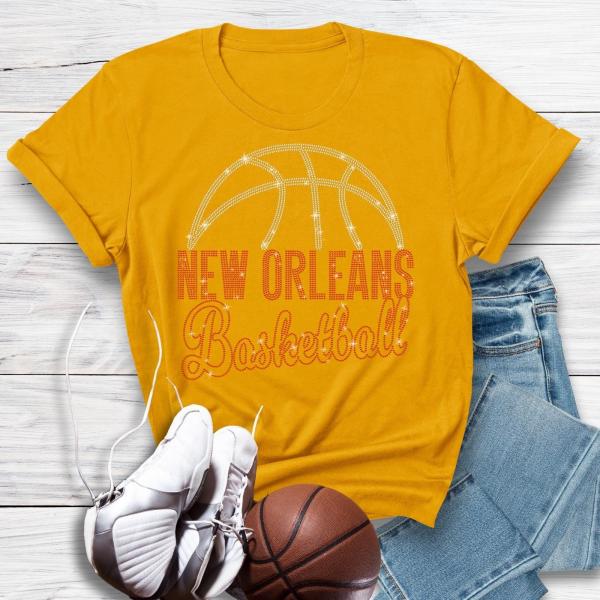 New Orleans Basketball Game Day Rhinestone T-Shirt, Comfort Colors Sports Lovers Shirt, High-Quality Premium Unisex Cotton Shirt Gift