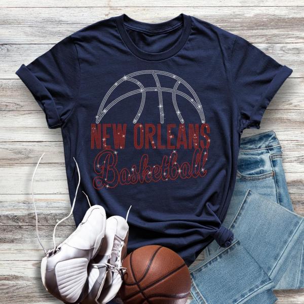 New Orleans Basketball Game Day Rhinestone T-Shirt, Comfort Colors Sports Lovers Shirt, High-Quality Premium Unisex Cotton Shirt Gift