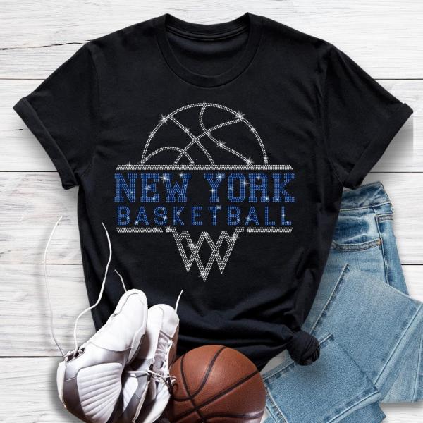 New York Basketball Sports Team Rhinestone T-Shirt, Vintage Sportswear Shirt, Sunday Game Shirt, Perfect Fan Gift for Him or Her