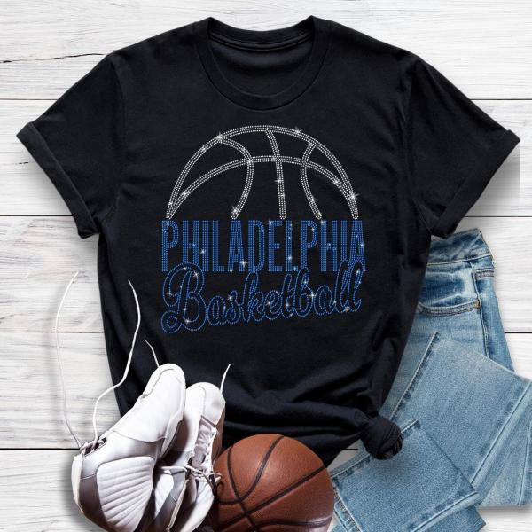 Philadelphia Basketball Game Day Rhinestone T-Shirt, Motivational Sports Teams Shirt, Stylish Design Sports Shirt, Fans Gift for Him or Her