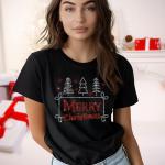Sparkly Merry Christmas Rhinestone Shirt, Cute Christmas Season Gift, Funny Xmas Party Outfit,  Very Merry and Bright Christmas Trees Shirt