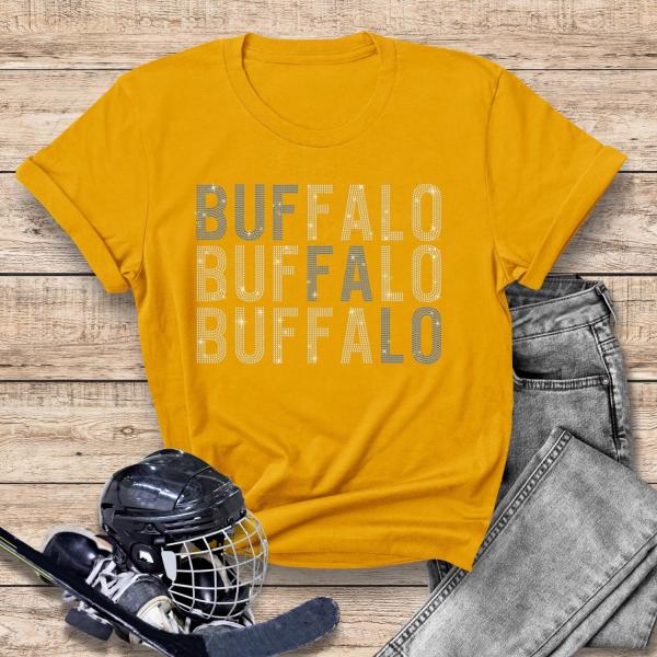 Buffalo Rhinestone T-Shirt, Hockey Fan Glittering Sweatshirt, Cute Retro Fan Outfit, Custom Sports Shirt, Brothers Hockey Apparel Gift