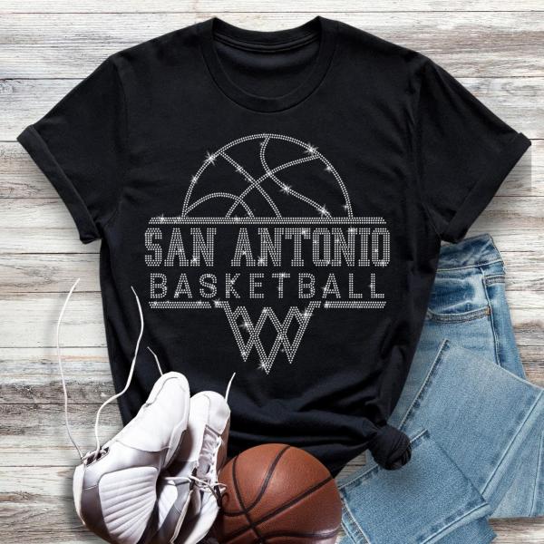 San Antonio Basketball Sports Team Rhinestone T-Shirt, Ladies Retro Sports Shirt, Unisex Heavy Cotton Shirt Gift For Him or Her