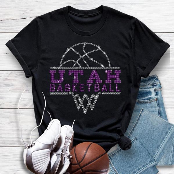 Utah Basketball Sports Team Rhinestone T-Shirt, Fans Game Day Cheering Shirt, Best Shirt Gift Ever for Sports Mom or Dad