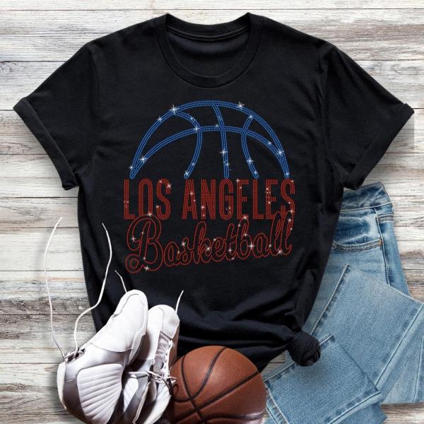 Los Angeles Basketball Game Day Rhinestone T-Shirt, Team Spirit Tee, Sports Lover Gift Shirt, Player Unisex Shirt, Basketball Team Hoodie
