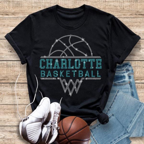 Charlotte Basketball Sports Team Rhinestone T-Shirt, Game Day Shirt Gift For Team Fans, Retro athletic Apparel, Comfort Colors Design Shirt