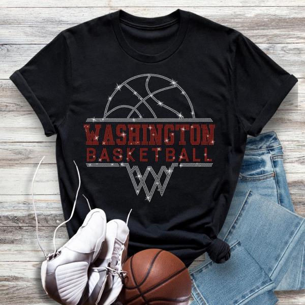 Washington Basketball Sports Team Retro Rhinestone T-Shirt, Comfort Colors Game Day Shirt, Team Fans Spirit Wear, Tailgate Shirt