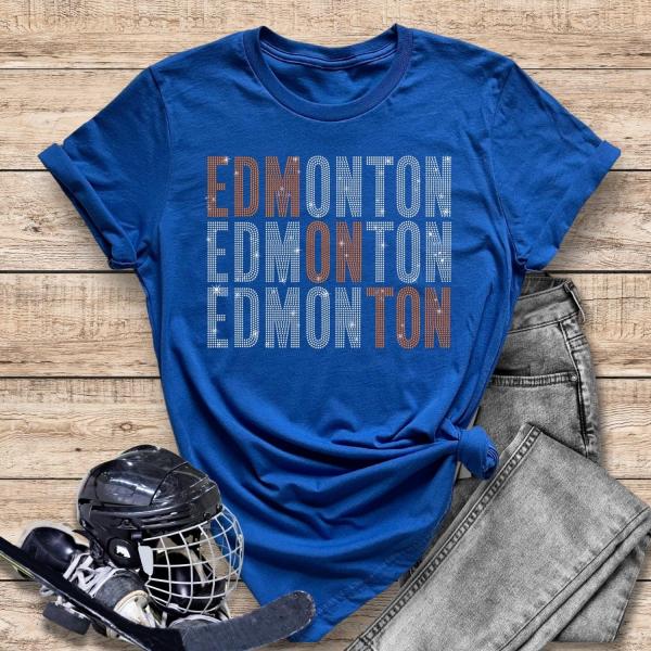 Edmonton Rhinestone T-Shirt, Hockey Lovers Tee Top, Sports Season Sweatshirt, Game-day Unisex Shirt, Team Players Tee Shirt Gift for Fans