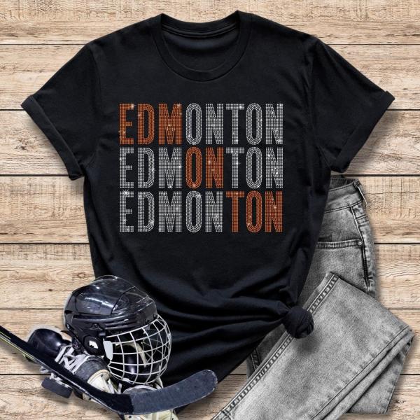 Edmonton Rhinestone T-Shirt, Hockey Lovers Tee Top, Sports Season Sweatshirt, Game-day Unisex Shirt, Team Players Tee Shirt Gift for Fans
