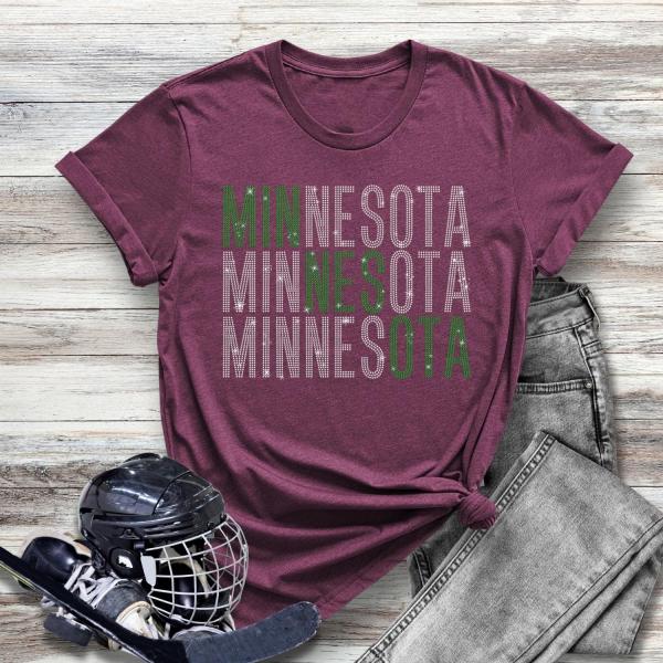 Minnesota Rhinestone T-Shirt, Hockey Champions's Sweatshirt For Fans, Sportswear Gift for Hockey Lovers, Men or Women Hockey Game-day Outfit